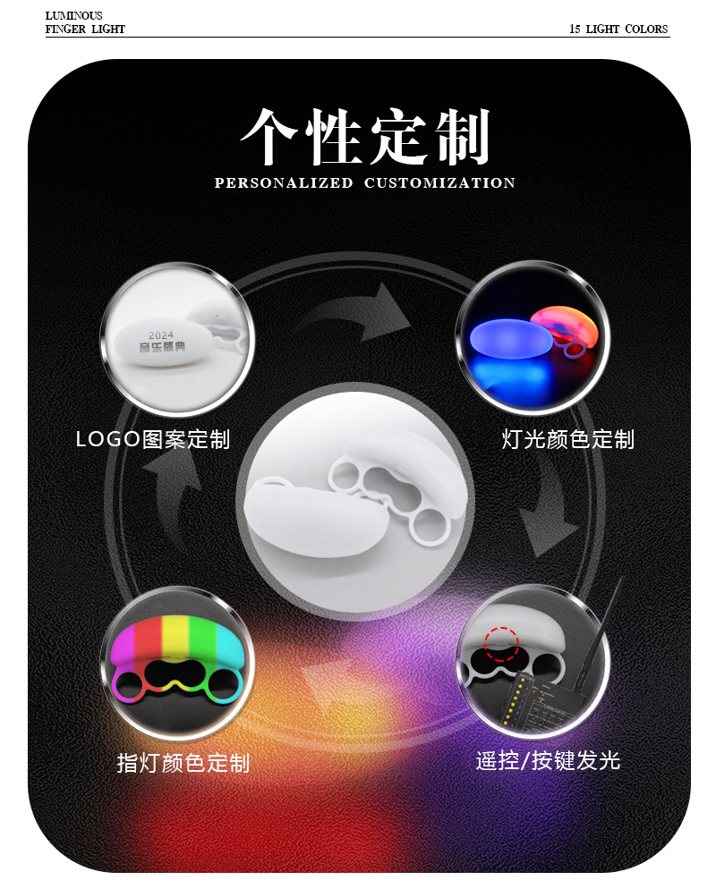 批发15色手指酒吧蹦迪助威道具DXM场控变色荧光手灯LED应援戒指灯详情6