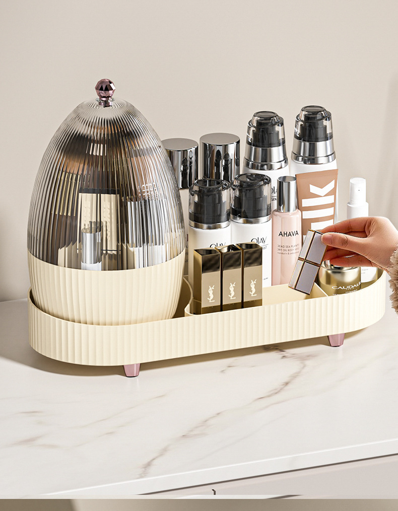 Light luxury style rotating cosmetics dust-proof storage box, makeup brush storage box, skin care product rack pic 14