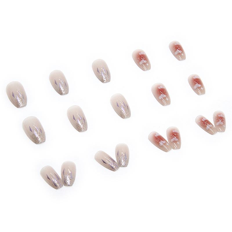 Wearable nail stickers, ballet nails, ice-transparent, shiny cloud nail plates, artificial nails, detachable finished nail pic 40