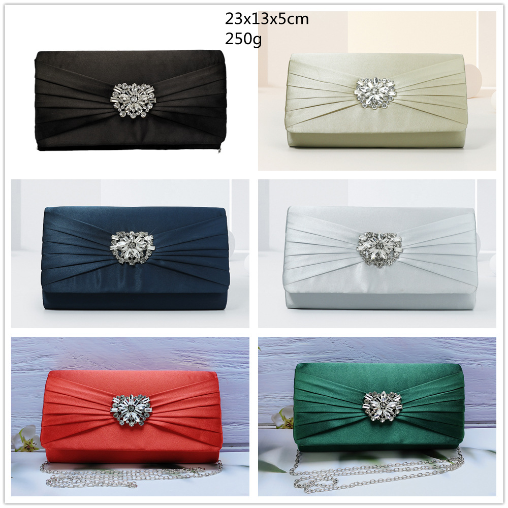 源头厂家跨境电商时尚仿真丝烫钻手拿包斜挎晚宴包名媛女包大容量详情1