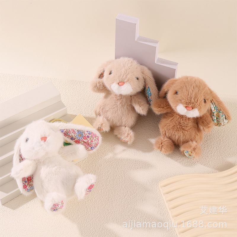 Cartoon floral ear-patterned Bonnie Rabbit plush toy pendant, cute ear-hanging little rabbit bag pendant, doll wholesale pic 4