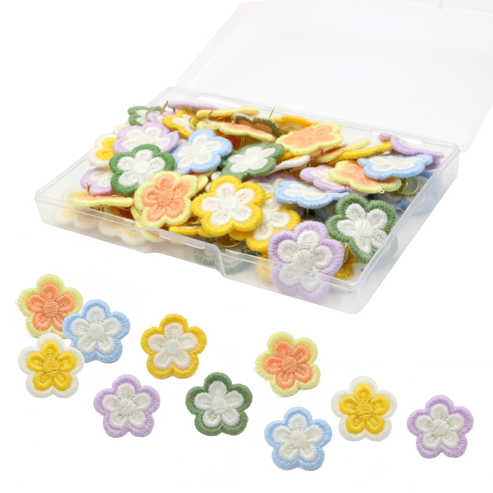 60枚一盒彩色可爱刺绣花图钉幼儿园照片墙装饰图钉太阳花按钉图钉详情5