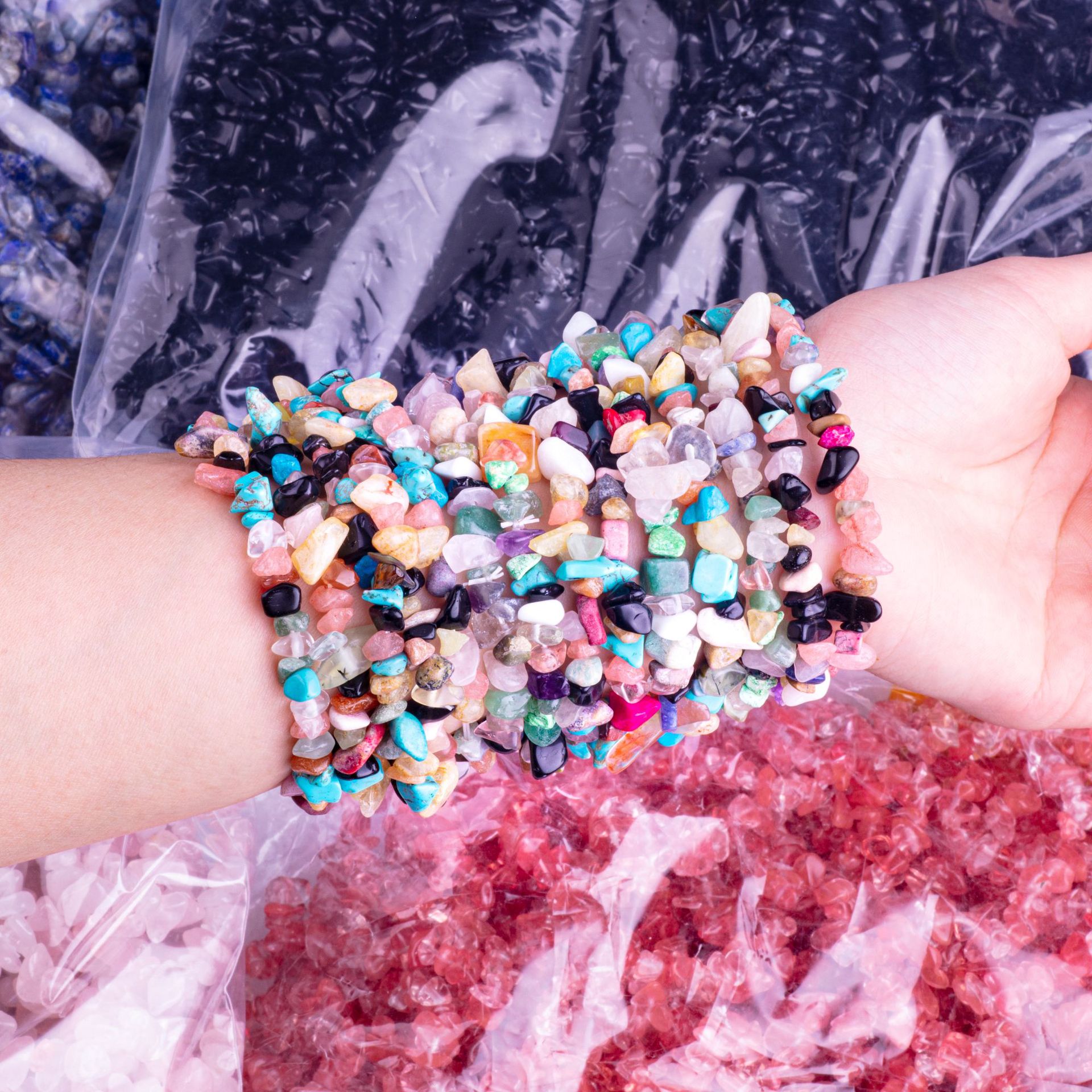 批发天然石水晶碎石女士链条手串不规则小碎石紫晶手串手饰品详情9