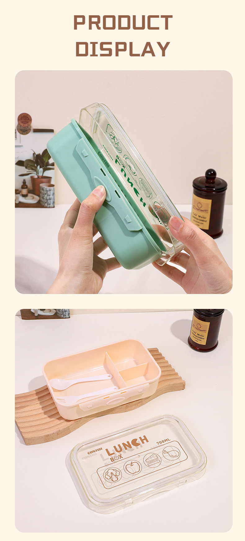 日式单层塑料饭盒批发微波炉分隔密封学生餐盒上班族便当盒详情8