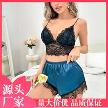 欧美跨境性感花边睡衣诱惑时尚V领露背吊带睡裙仿真丝女士家居服详情20