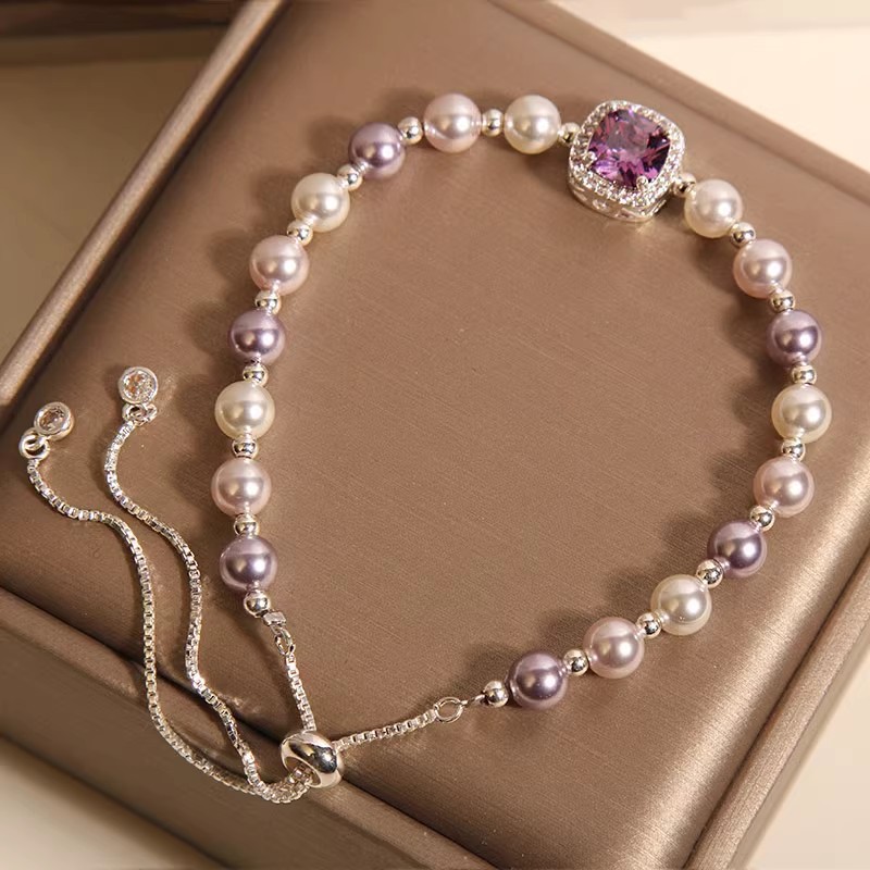 新款小众设计珍珠手链女轻奢高级感方糖紫锆气质精致高级感手串详情4