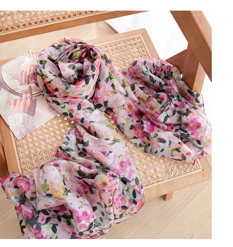 Korean-style atmosphere scarf, high-end long scarf, thin country small floral print, medium-long silk scarf, 100% sun protection shawl pic 16