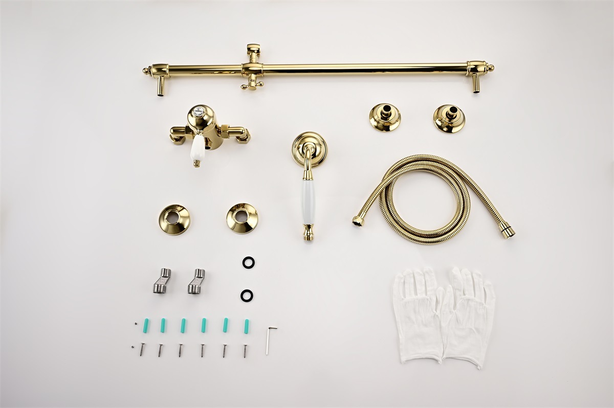 欧式全铜冷热花洒金色淋浴花洒挂墙式龙头卫生间升降增压混水阀详情17