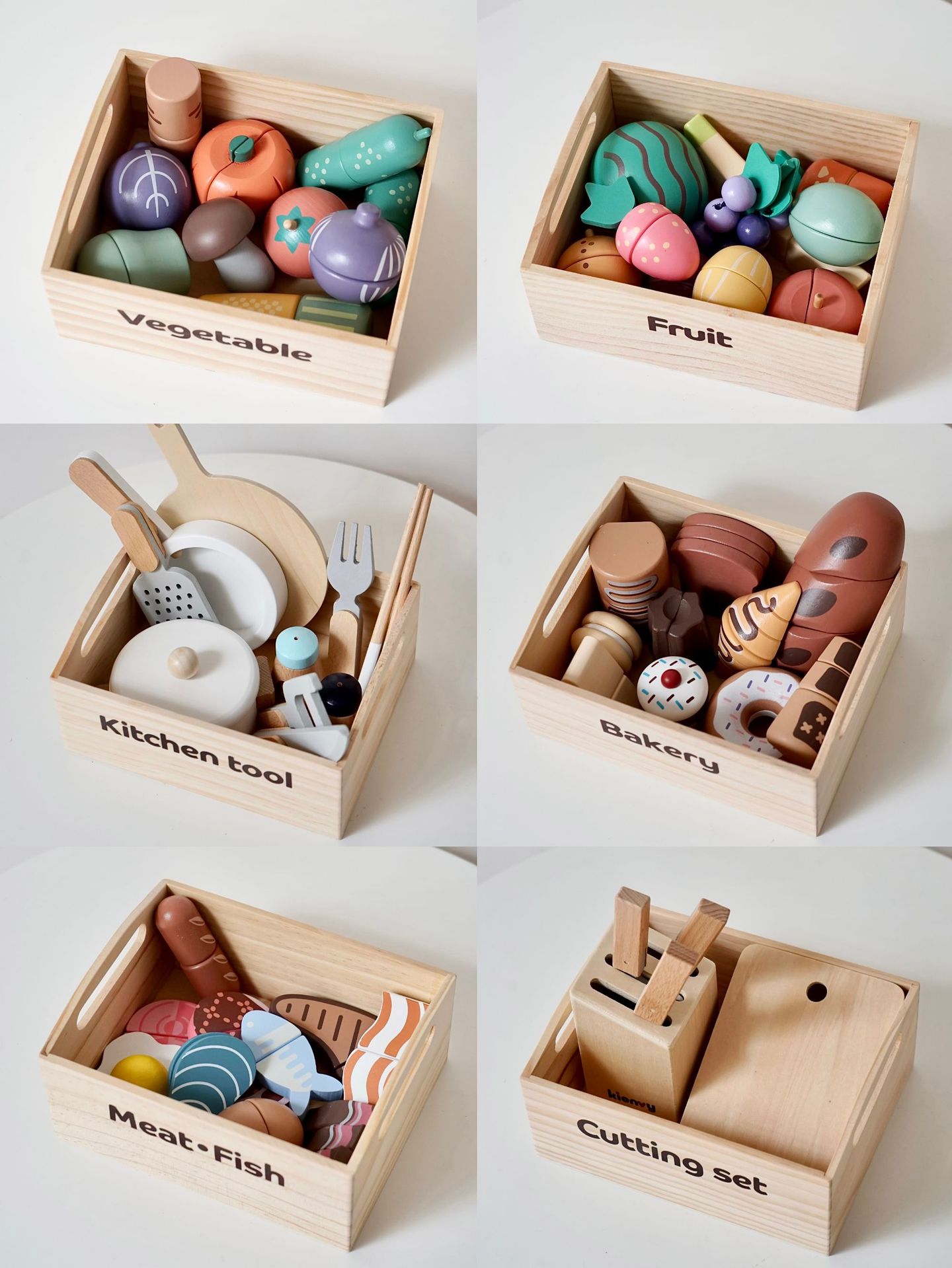 CE/CPC Wooden Magnetic Vegetable and Fruit Cutting Fun Meal Set, Wooden box set, Solid wood cutting board and Cookware set pic 30