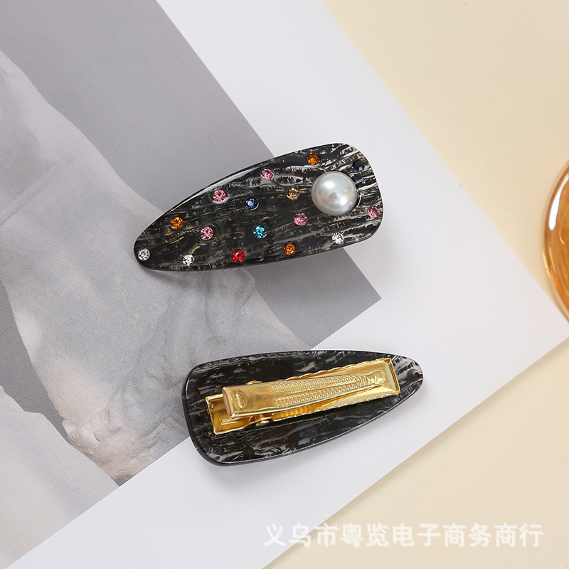 韩式醋酸板材鸭嘴夹高级感镶钻侧边夹百搭马尾夹懒人刘海夹子批发详情3