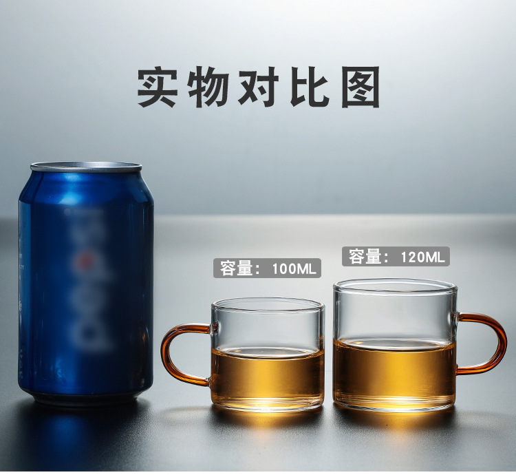 High borosilicate glass tea cups, master cups, heat-resistant transparent thickened tasting cups, small colored handle tea bowls, Gongfu tea sets pic 9