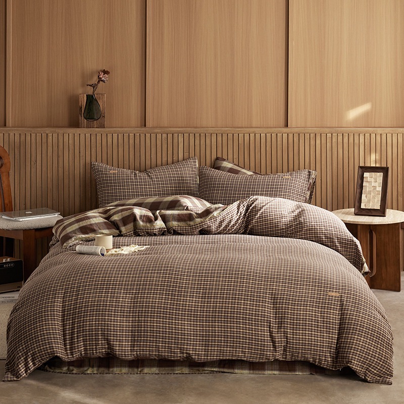 All-cotton Class A double-layer yarn four-piece set, double-layer yarn quilt cover and bed sheet four-piece set, pure cotton double-layer yarn checkered four-piece set pic 29