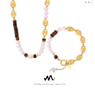 简约个性天然白玉石虎眼石手工串珠黑玛瑙材质小众设计女项链饰品详情2