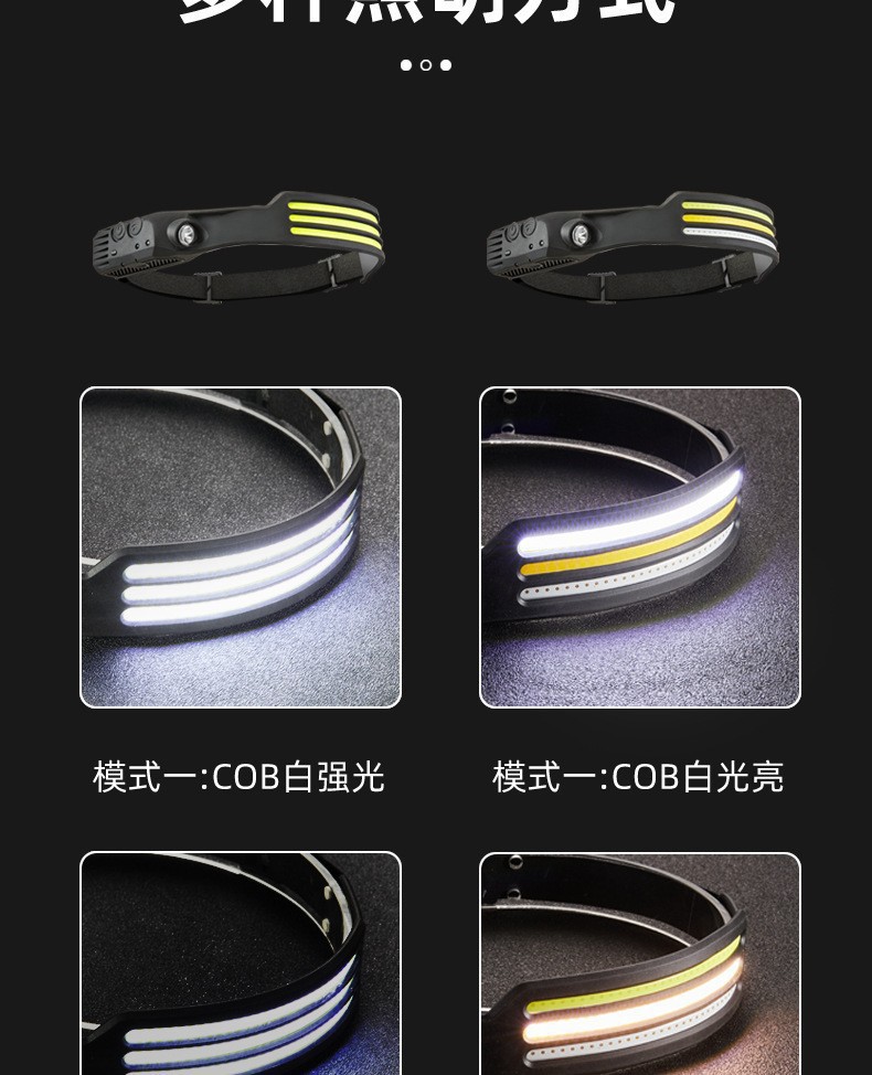New cross-border hand-waving sensor COB headlight, outdoor cycling light, USB charging night running light, LED strong headlight pic 13