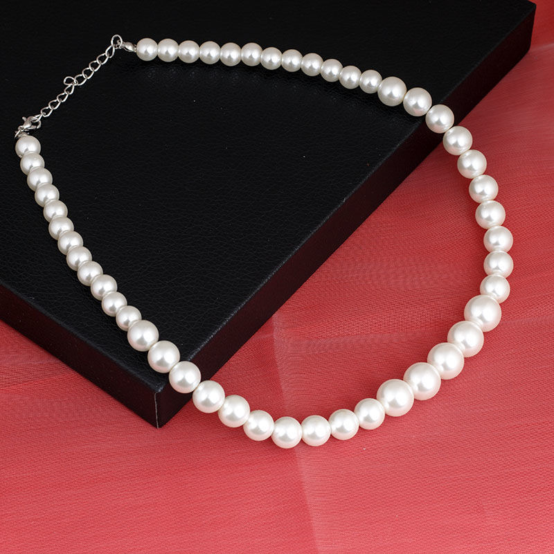 珍珠项链女送妈妈玻璃仿珍珠白色圆珠饰品旗袍配饰锁骨链颈链详情14