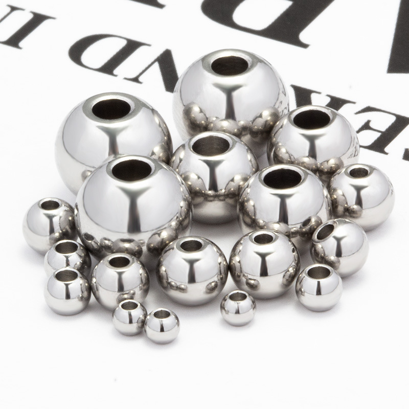 Stainless steel through-hole beads, straight hole beads, diy necklace and bracelet accessories, European and American personalized and fashionable round bead decoration pic 6