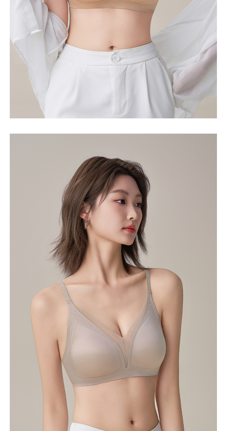 薄夏季内衣女法式缎面无痕深V三角杯胸罩软支撑防下垂收副乳文胸详情18