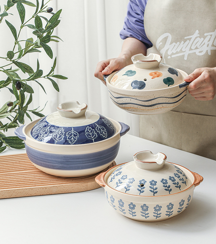 Japanese ceramic 煲仔饭 special clay pot for household wholesale high-temperature resistant gas shallow-mouthed small stewing pot clay pot pic 2