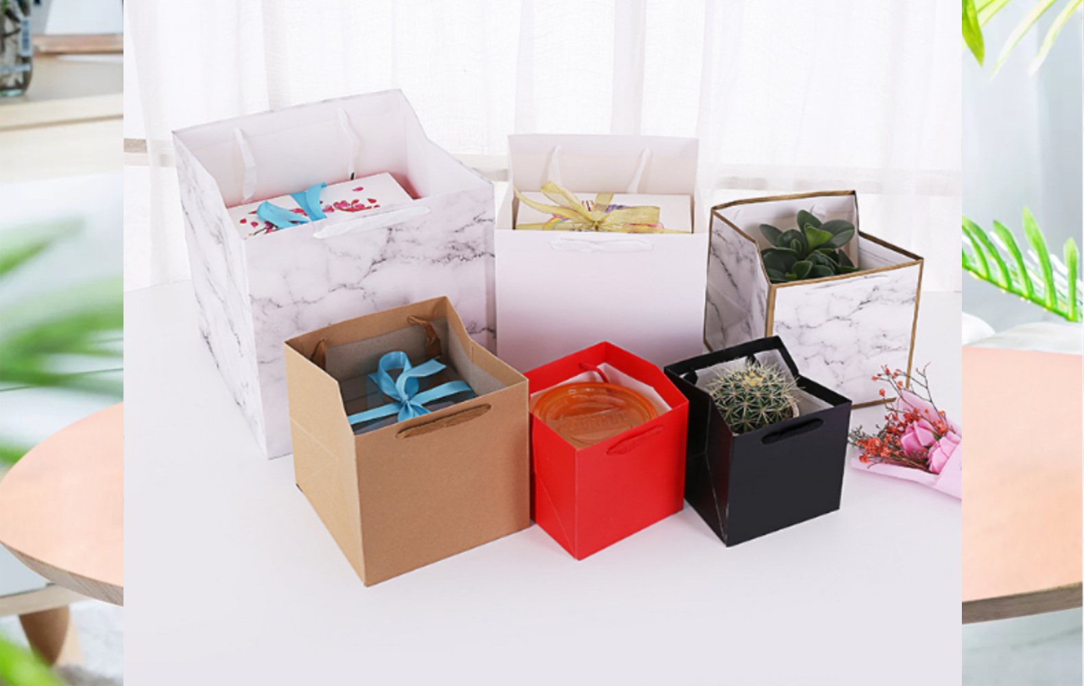 新款方形纯色牛皮纸 白卡系列方袋蛋糕礼品袋惊喜礼物鲜花袋批发详情2