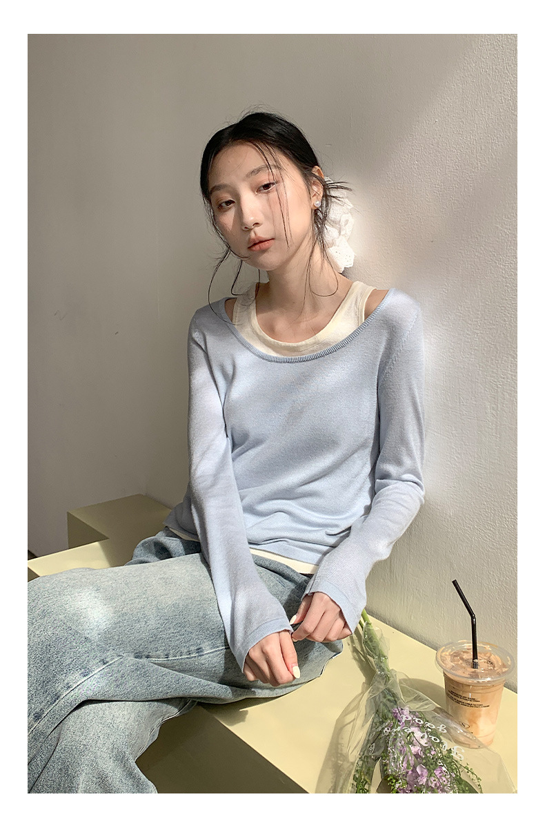 衣尔衫 清晨阳光 韩系假两件简约氛围感针织衫女气质新款温柔0326详情21