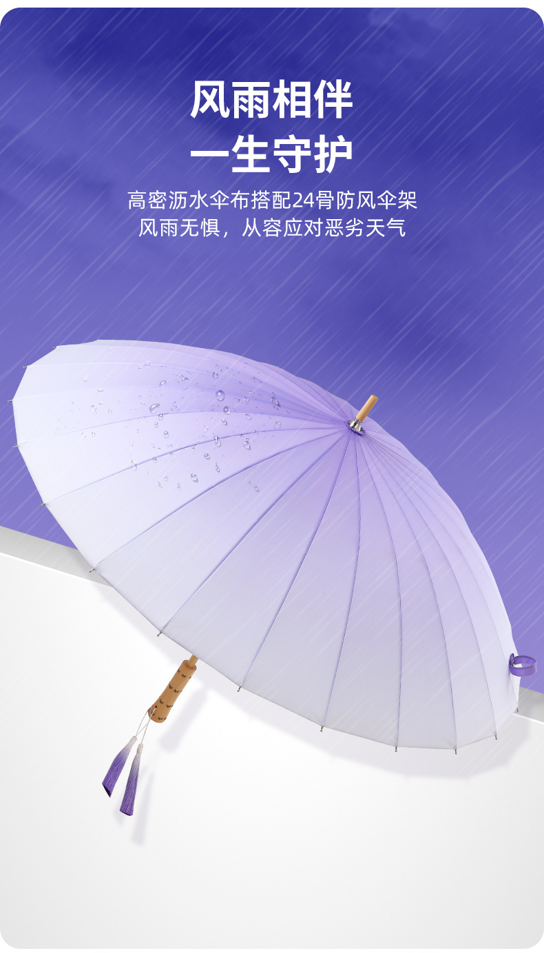 新款24骨渐变伞竹节手柄碰击布面料抗风加印logo直杆伞广告伞现货详情14