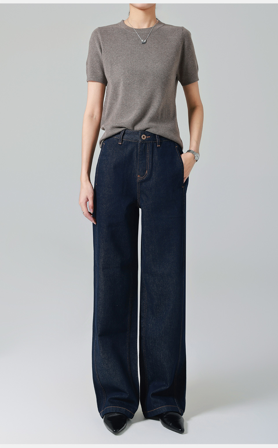 Spring Denim/Slightly curved high-waisted jeans for women, loose and wide-leg, original color 2026 Spring new style, elegant and slimming pic 27