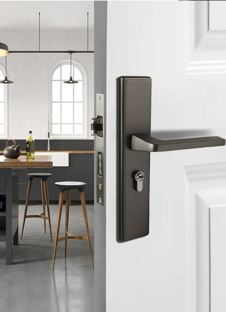 现代简约一体式室内门锁 卧室厨房静音磁吸黑色通用型木门执手锁详情10