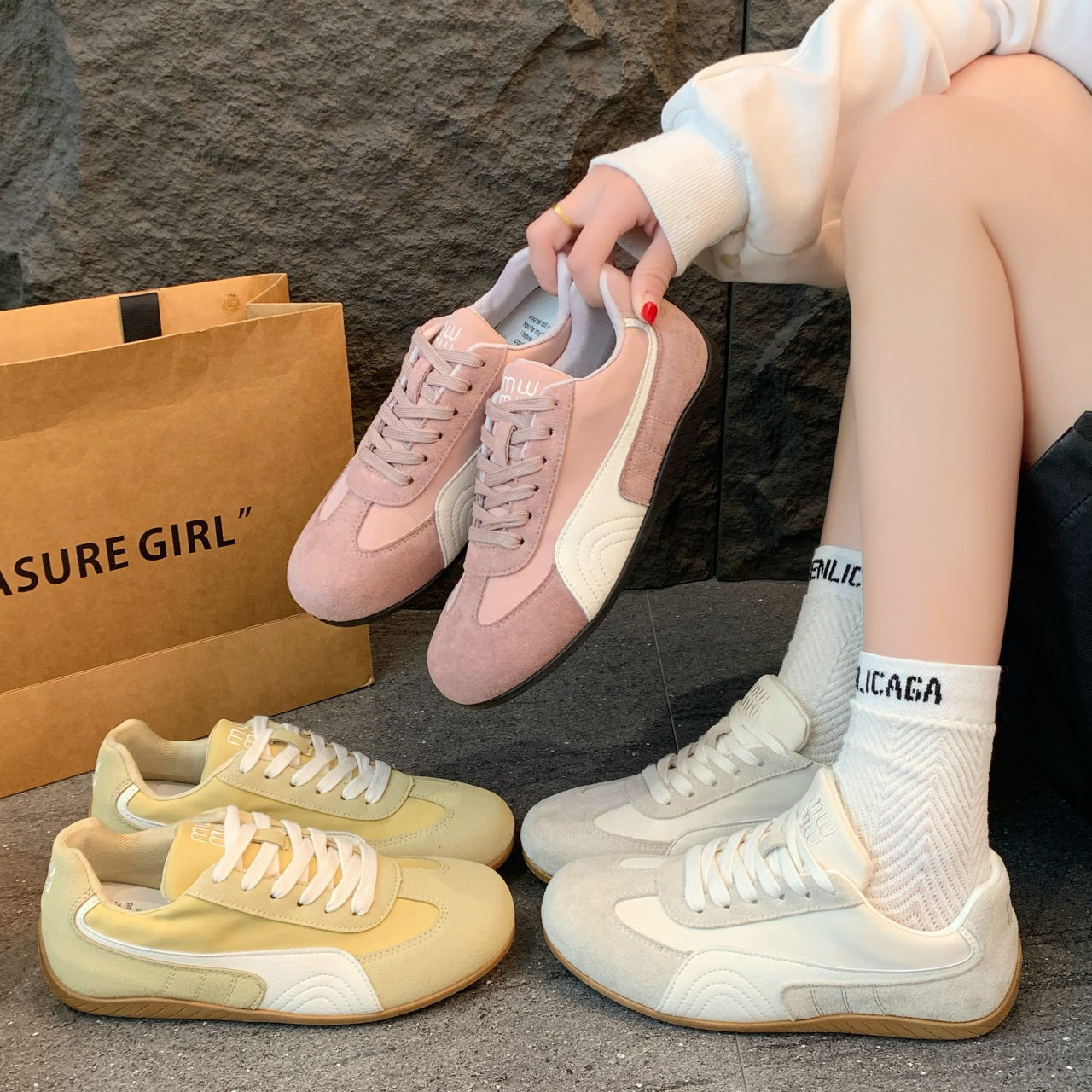 2025小白鞋女训练休闲系带跑步ins 运动鞋百搭平底板鞋复古德训鞋详情9