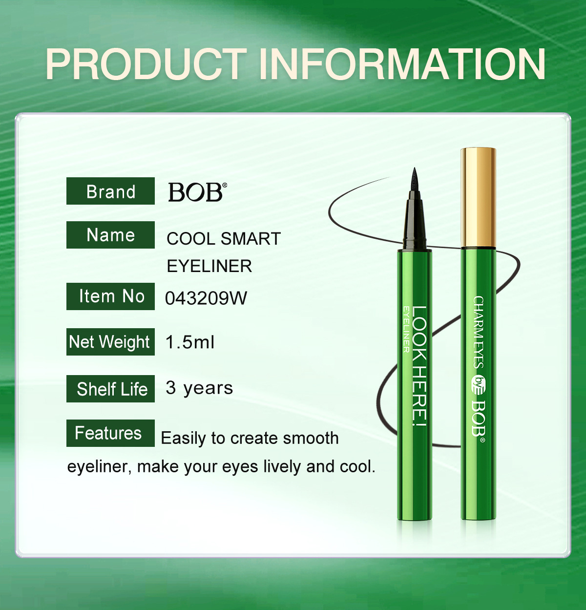 Cross-border exclusive bob eyeliner liquid pen, quick-drying, waterproof, long-lasting, non-smudging, natural and smooth, extremely fine eyeliner for the eyes pic 8