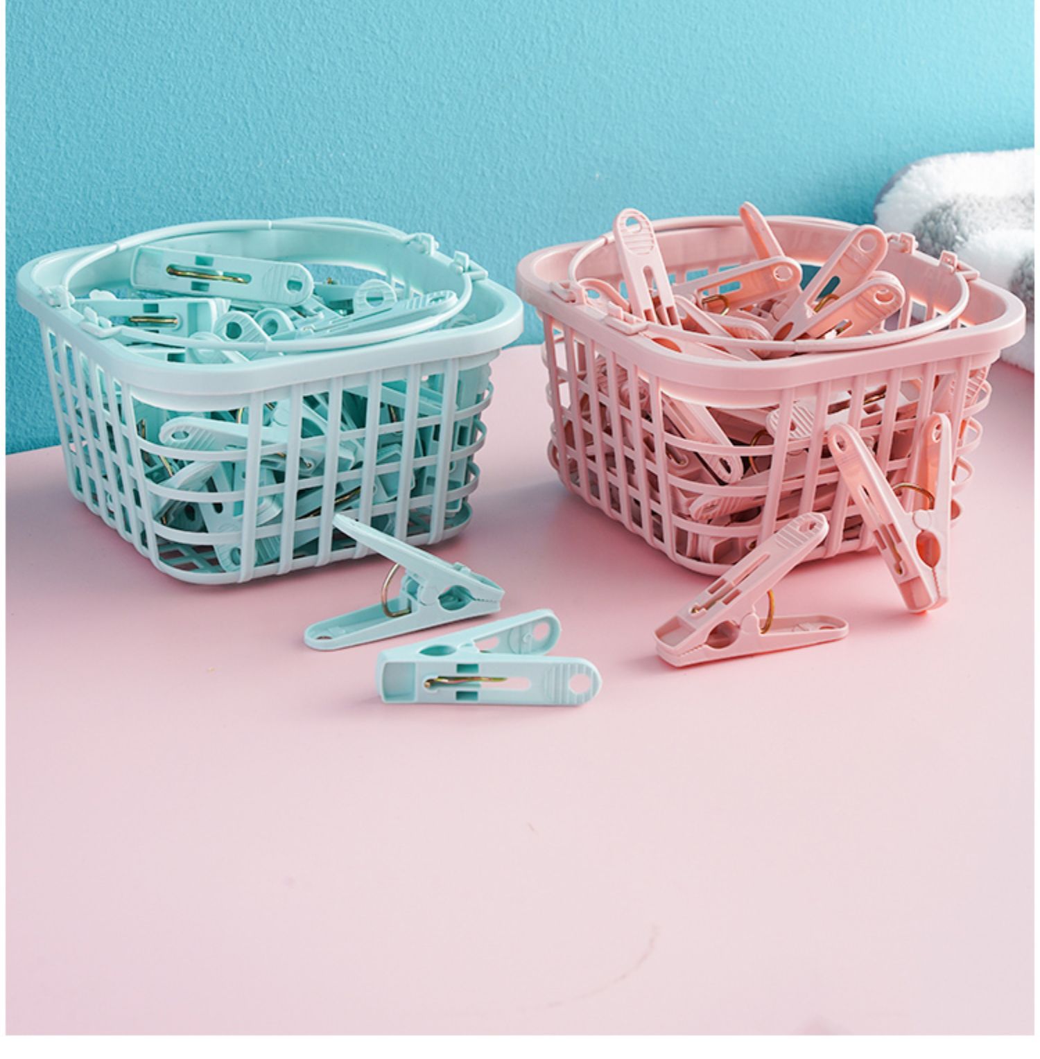 30个装防风夹晾衣夹内衣袜子塑料小夹子带收纳篮被子衣服晾晒夹详情19