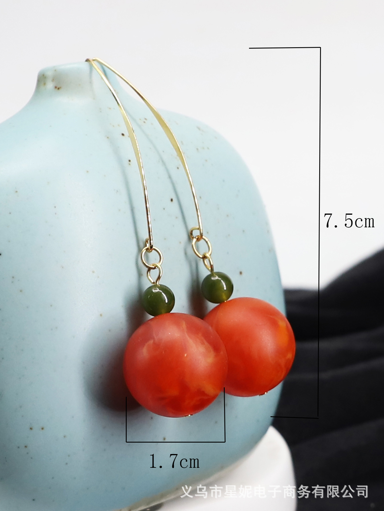 Trendy and personalized beeswax balls, Dongling jade ear hook long creative long hook earrings, ethnic style accessories, female Internet celebrity charm pic 8