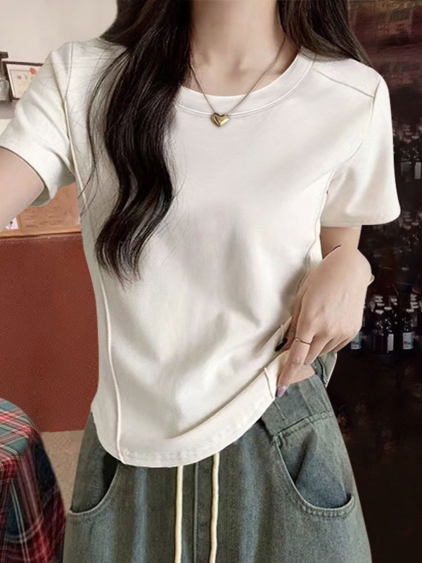 韩版大码短袖修身T恤女夏季新款显瘦鱼骨短款设计感小众正肩上衣详情6