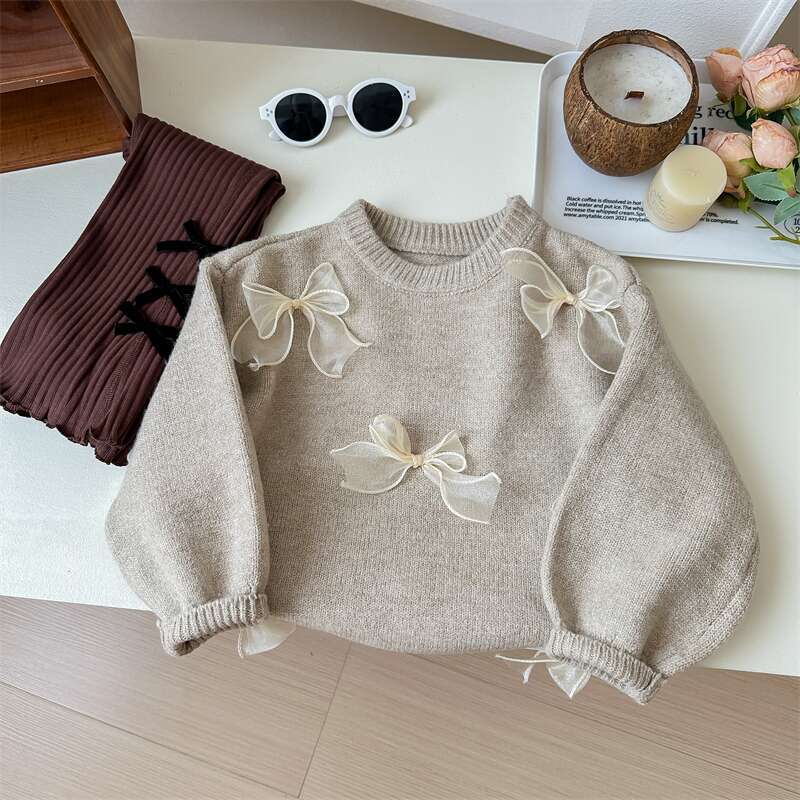 Estrella infantil redondo coreano suéter para niños primavera/otoño nuevo zoeong niña versión coreana moda niños arco jersey pic 28