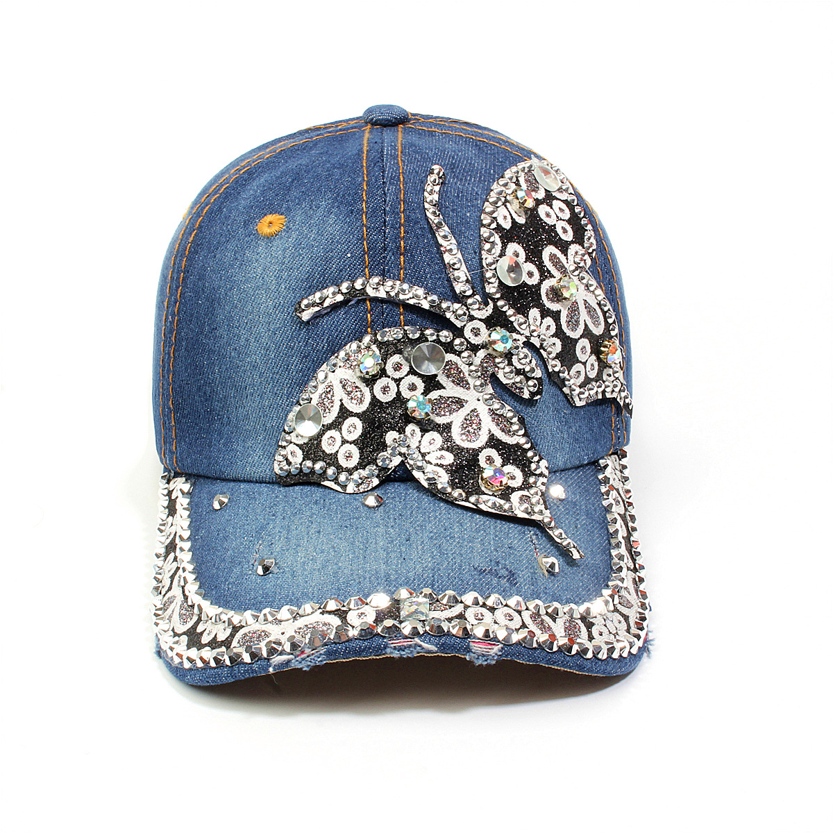 跨境外贸新款牛仔布女镶钻欧美国休闲成人棒球帽时尚洋气鸭舌帽子详情21