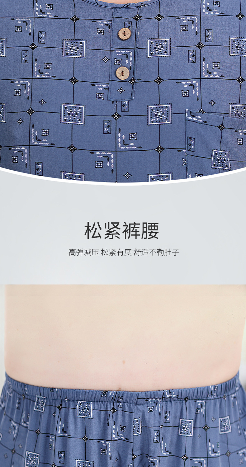 中老年睡衣男士夏天短袖棉绸套装休闲宽松两件套家居服大码可外穿详情9