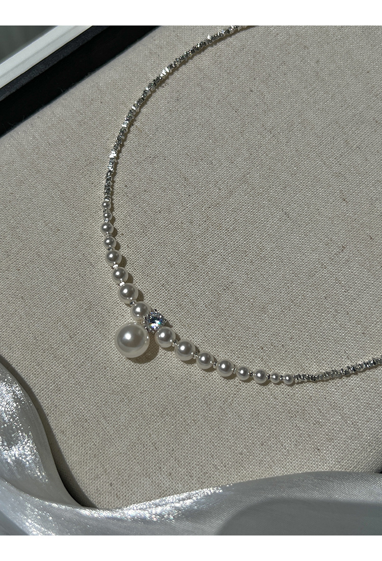 新中式碎银子王妃施家强光珍珠S925纯银渐变项链设计高级感锁骨链详情24