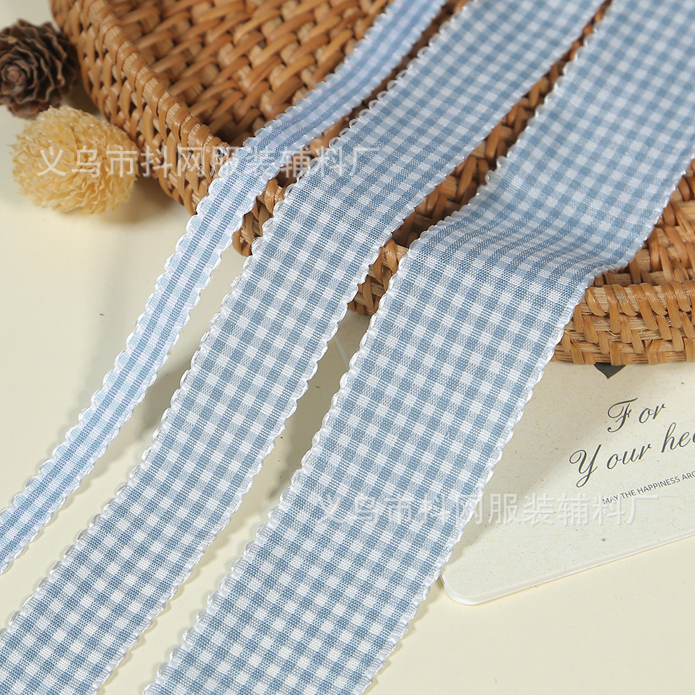 1cm耳朵边田园风格子丝带蝴蝶结手工DIY包装缎带鲜花礼盒彩带详情3