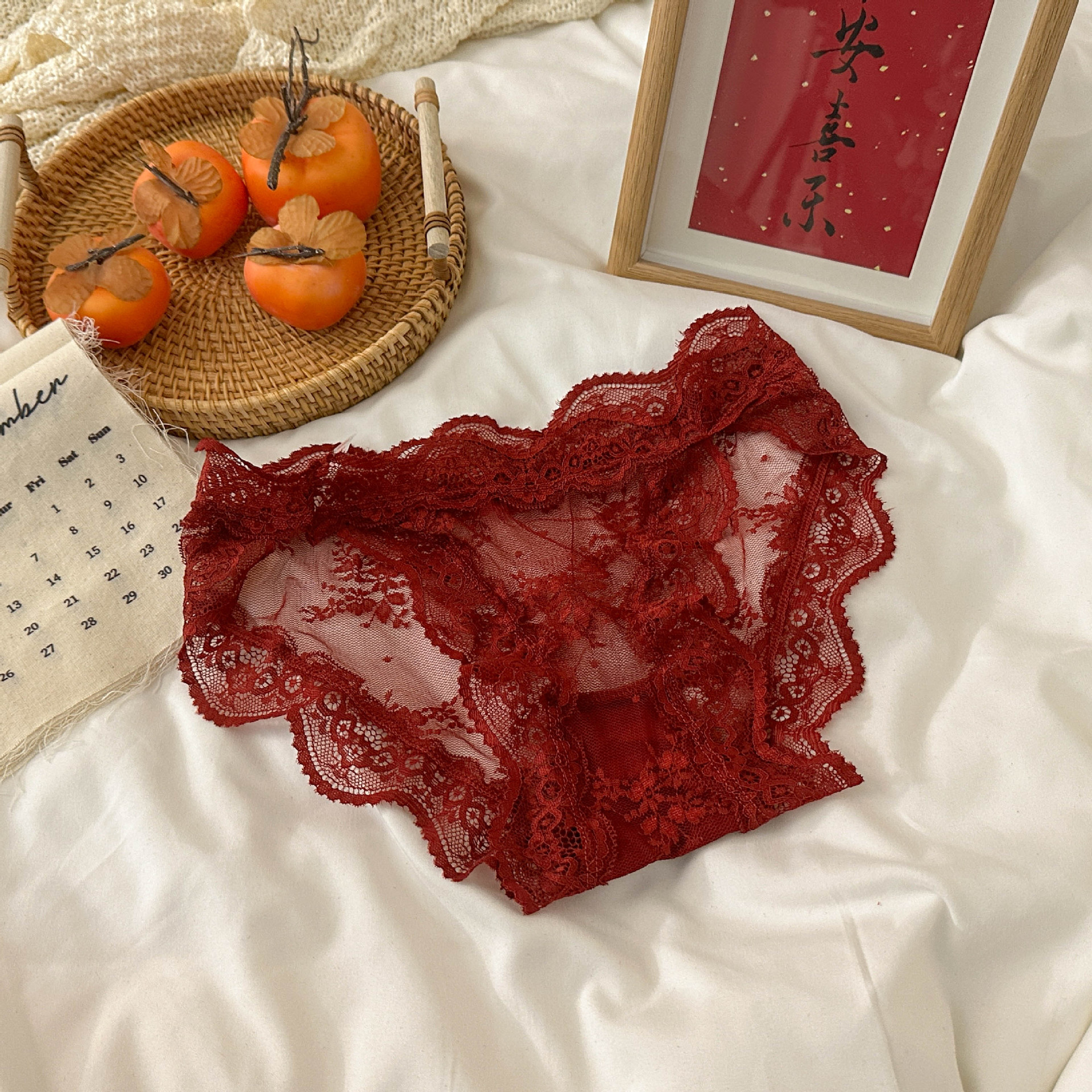 Zodiac year combination ~ Red underwear, lace, sexy ladies, pure cotton, breathable and comfortable triangle pants, New Year underwear pic 10