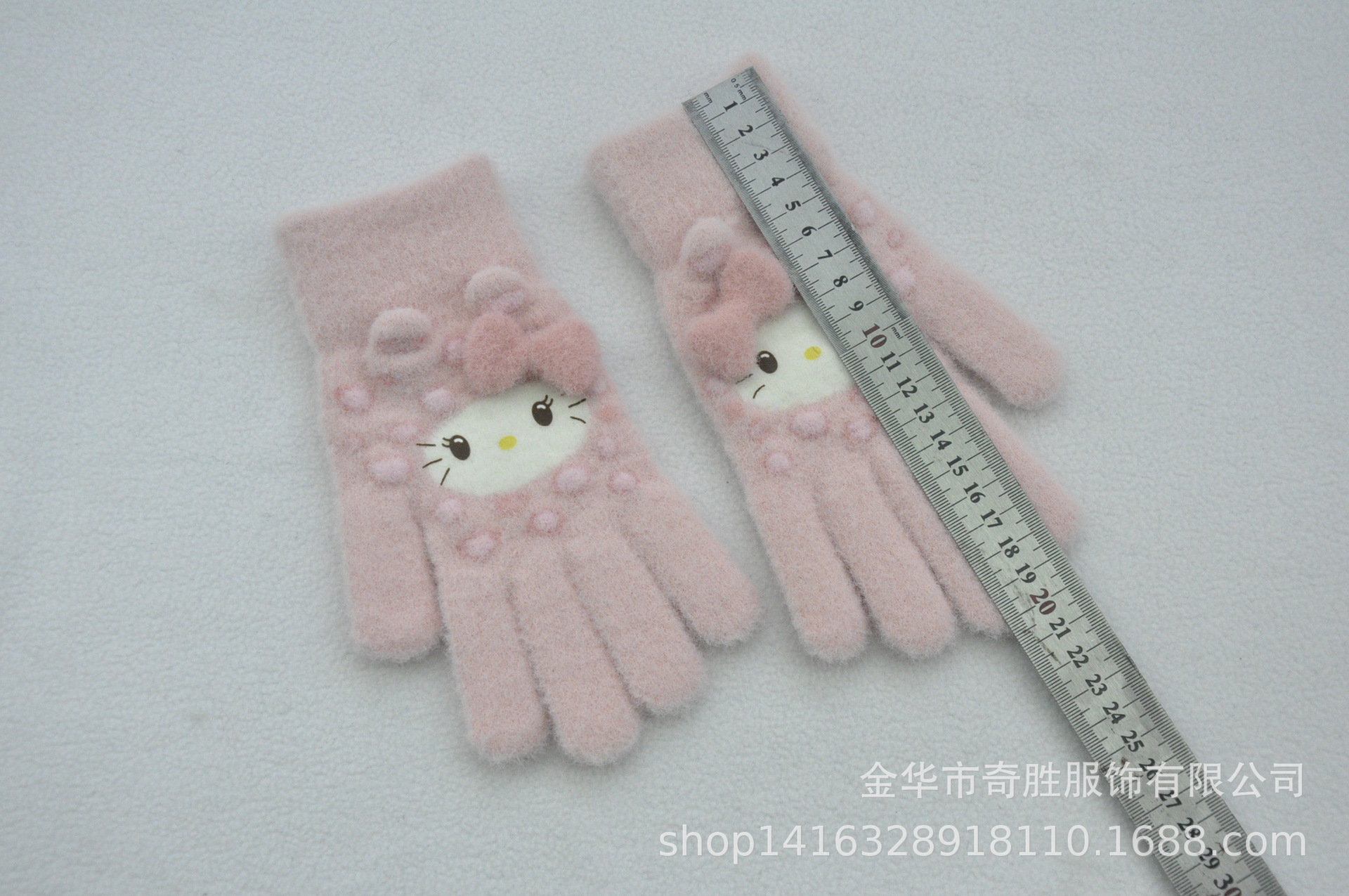 新款 加绒加厚女士可爱小猫咪提花针织手套骑车防风学生触屏手套详情3