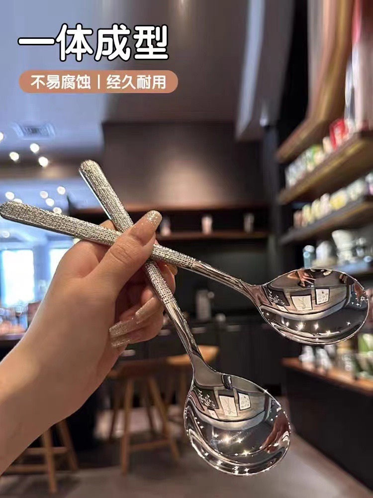 Stainless steel spoons with hammer patterns, Korean-style spoons, long-handled spoons for Western restaurants, dessert spoons, eating spoons, spoons, soup spoons, cross-border pic 3