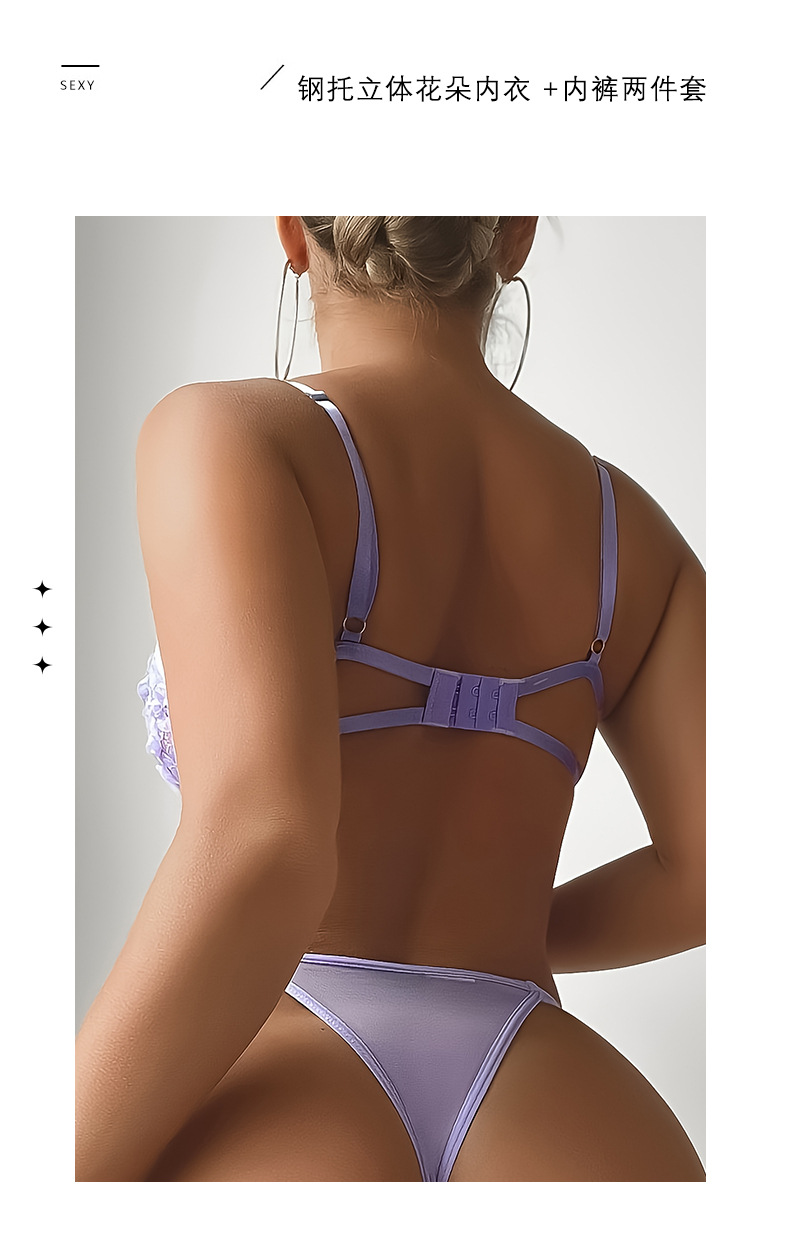 Sexy three-dimensional lace lingerie set for foreign trade, multi-color memory soft steel ring bra and T pants two-piece set JR022 pic 5