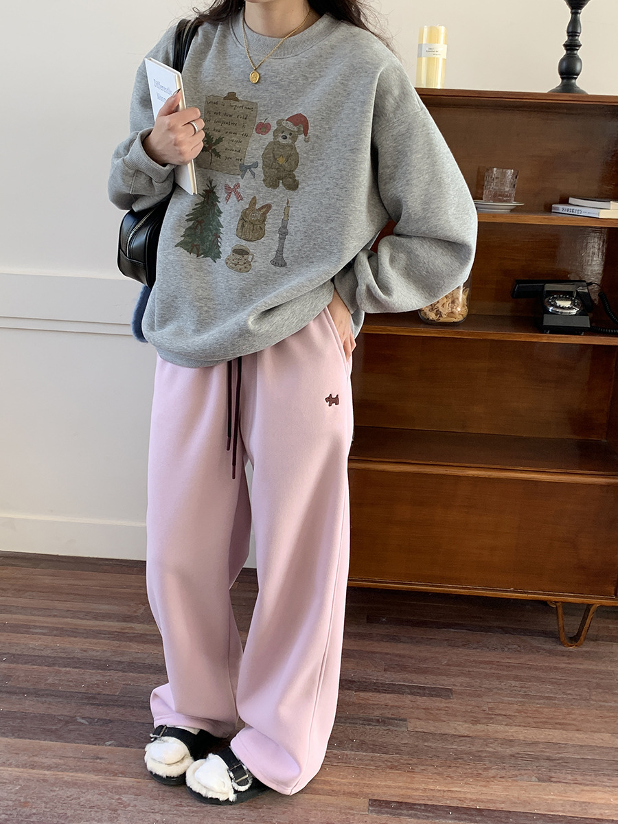 3thMorning撞色抽绳小狗刺绣宽松束脚阔腿加绒卫裤ZY2580详情26