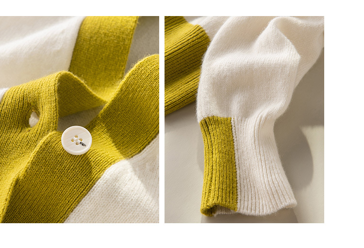 A stylish V-neck contrasting color wool cardigan with a simple and loose, fashionable knitted jacket for women in the autumn of 2024 pic 19