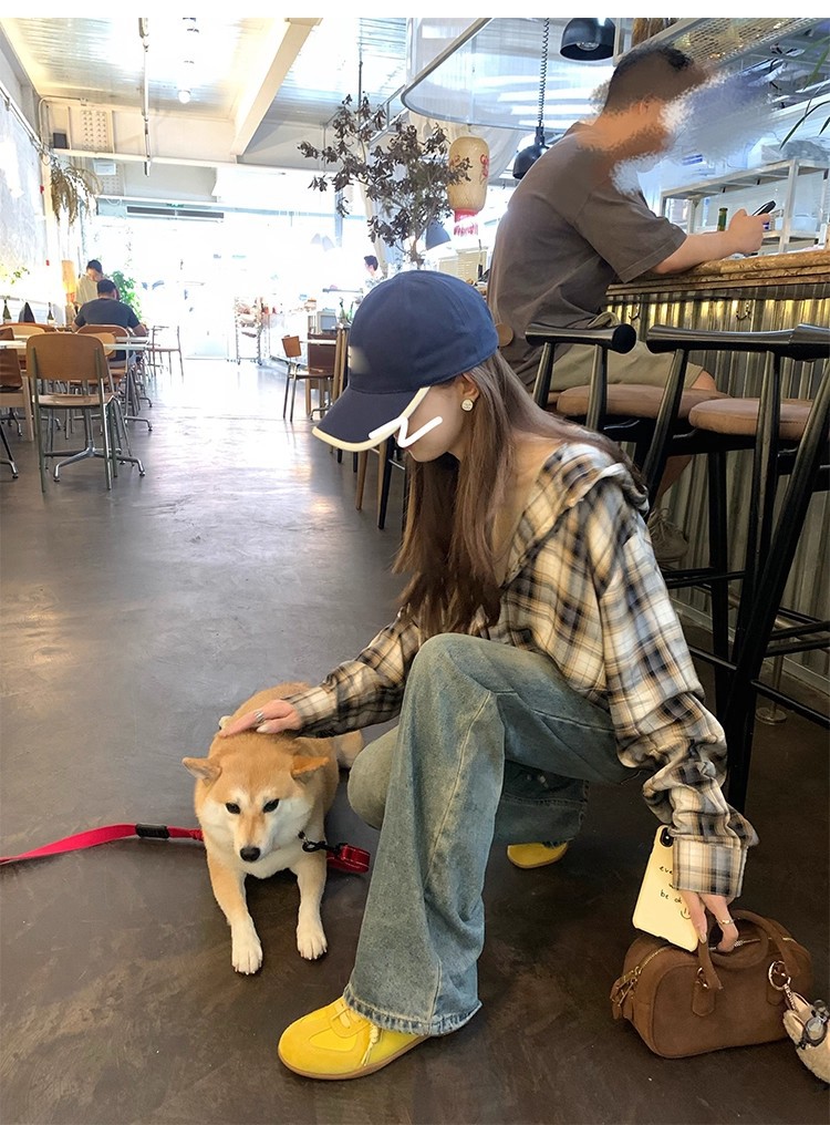 2025秋季新款圆头拼色系带板鞋女复古厚底挂件休闲德训鞋阿甘女鞋详情9