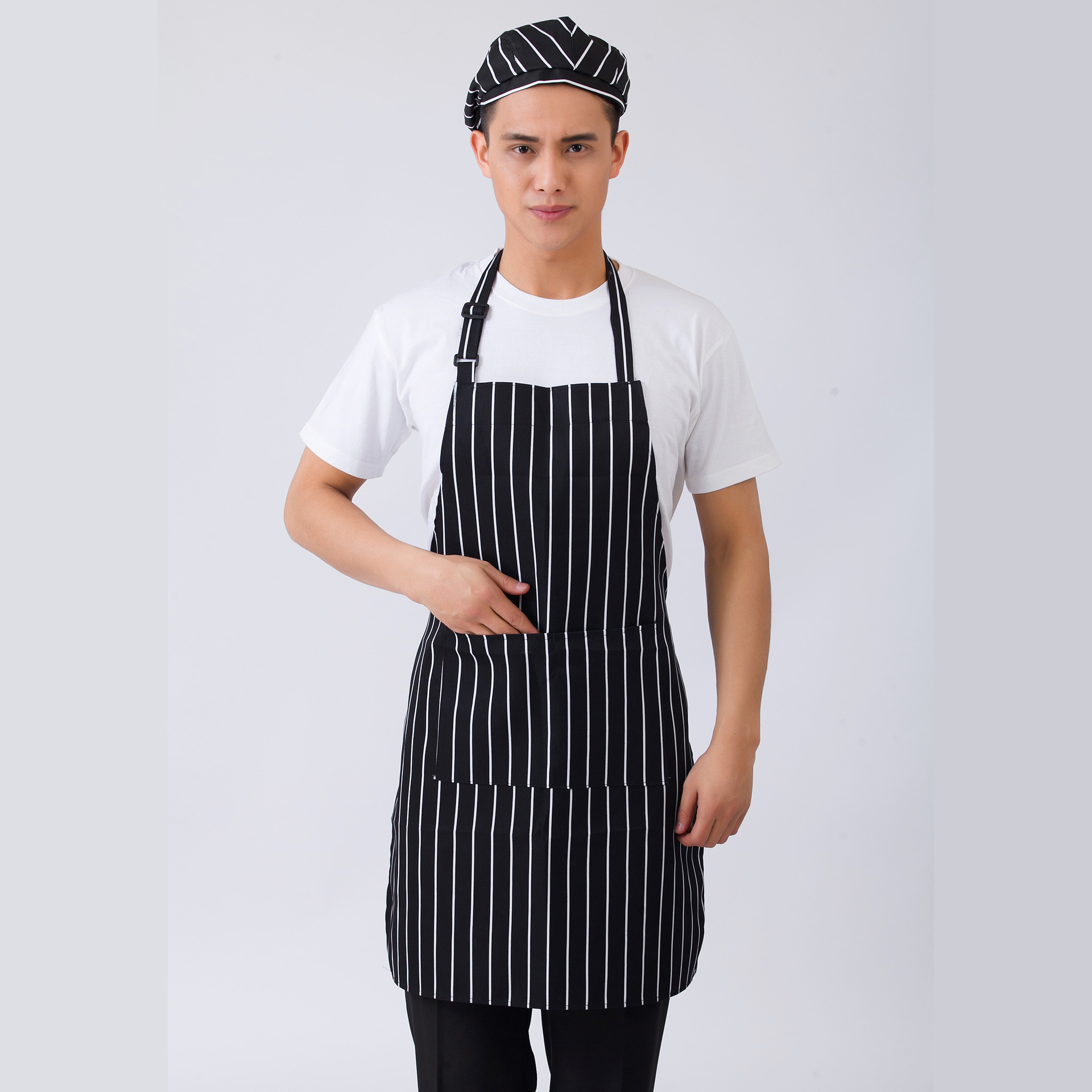 厨师围裙酒店宾馆餐厅食堂工作服餐饮围裙咖啡厅饭店男女挂脖围裙详情2