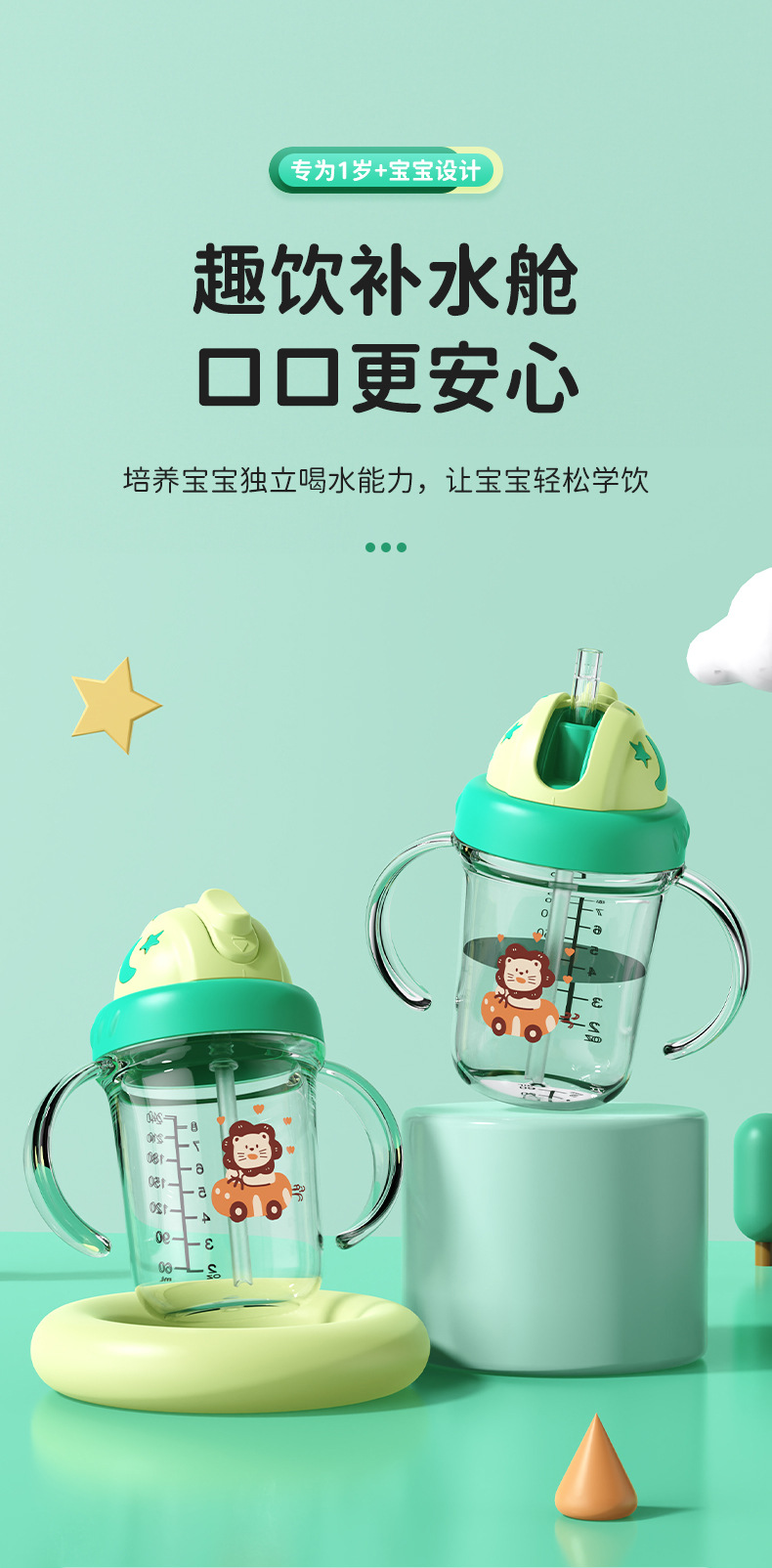 儿童水杯大容量塑料吸管杯宝宝喝水便携水杯防摔防漏夏季水杯批发详情1