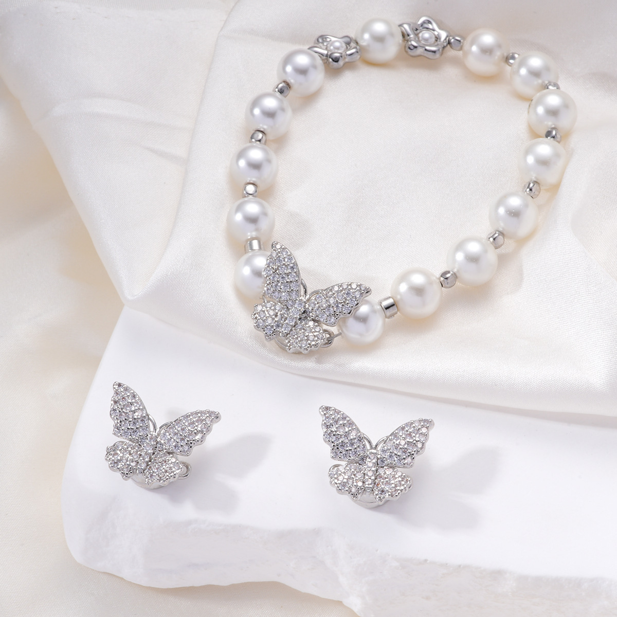 Copper plated with palladium, white gold and set with zirconium, butterfly magnetic clasp, pearl necklace clasp, bracelet, sweater buckle, DIY jewelry accessories pic 2