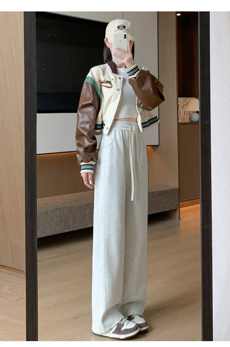 白色阔腿裤女2025年新款春秋高腰直筒秋季薄款休闲卫裤香蕉运动裤详情7