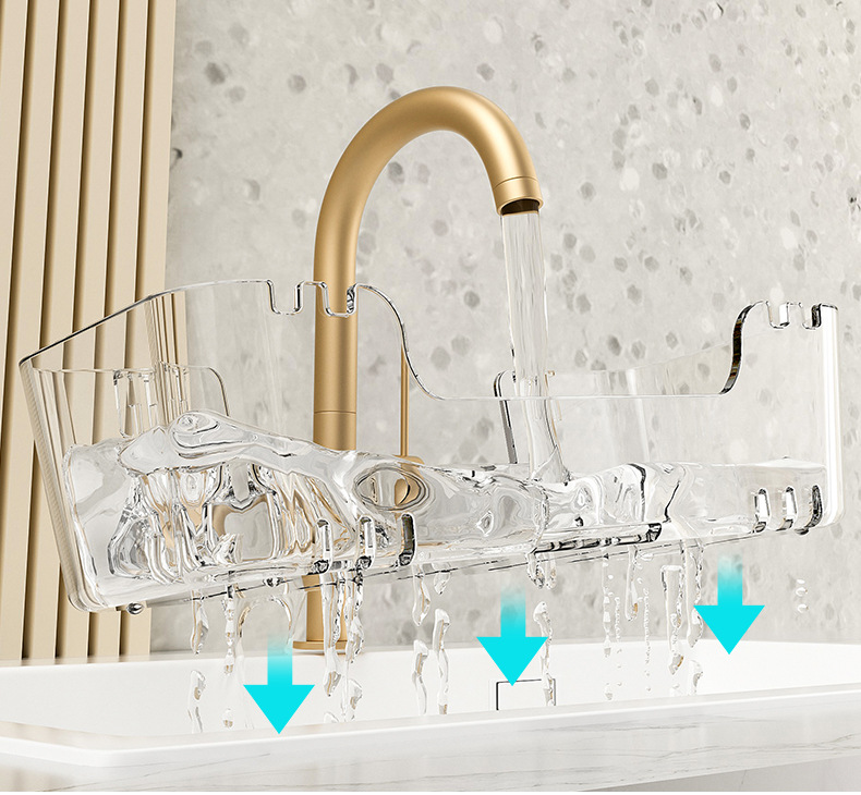 卫生间置物架卫浴沥水架免打孔收纳架无痕贴墙上透明浴室用品收纳详情13