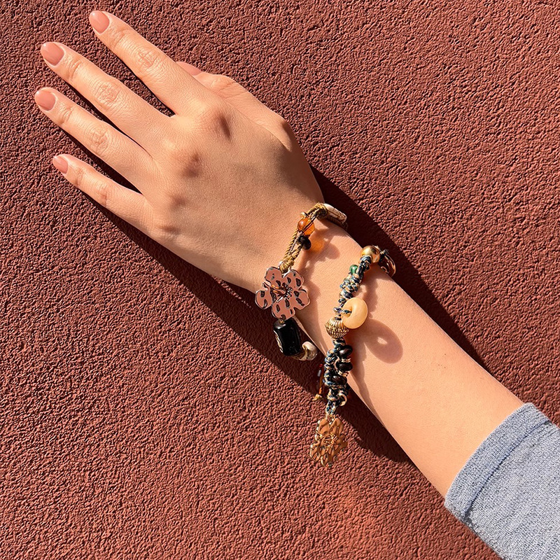 欧美春夏度假缤纷海岛扶桑花朵吊坠项链小众设计感编绳设计手链详情2